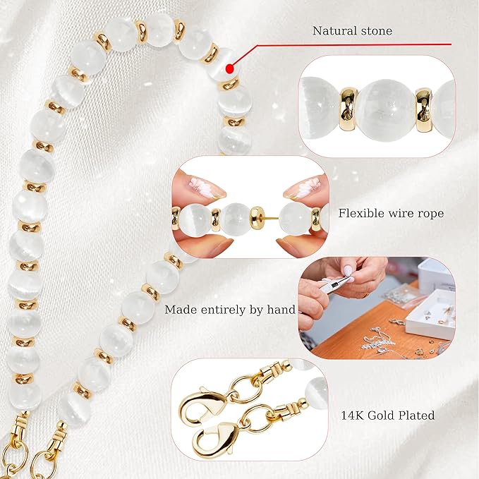 Marble Beaded Phone Wrist Strap,Detachable Phone Bracelet Strap with Tether Tab,Hands-Free Wristlet Strap (White Cat's Eye)