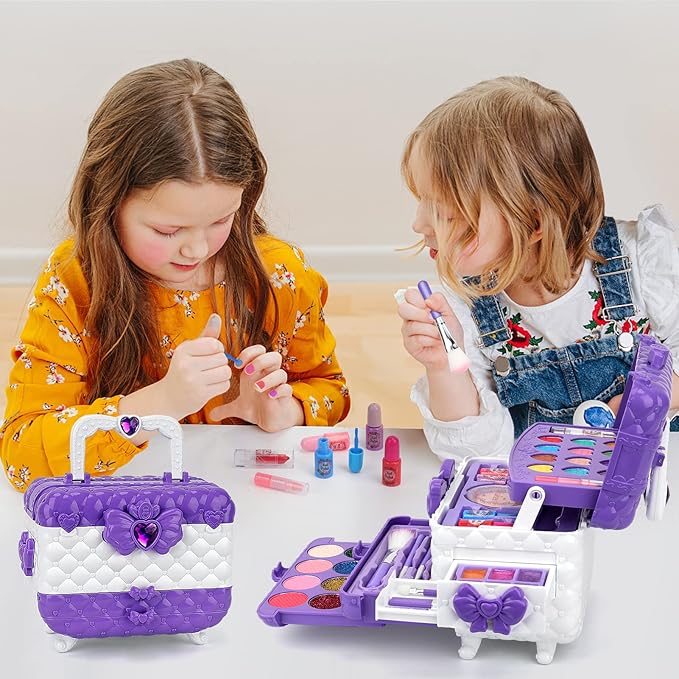 Kids Makeup Kit for Girl Gifts, 54PCS Teensymic Toys Washable Little Girls Princess Make Up Toys for 4 5 6 7 8 9 Year Old Girl Birthday Gift (Purple)