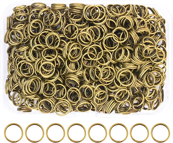 Mandala Crafts 8mm Antique Brass Double Jump Rings for Jewelry Making - 670 Pcs Small Split Key Rings Set for Crafts, DIY Keychains, and Accessories