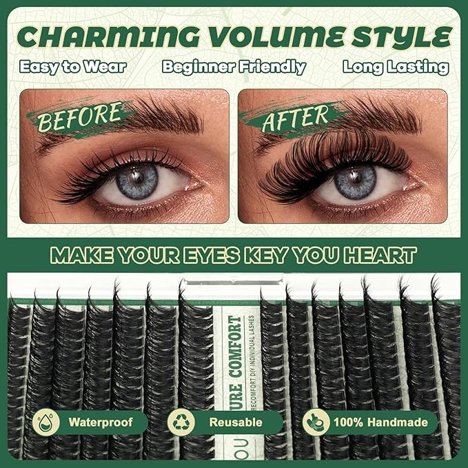 KEYYOULash Clusters 280Pcs Eyelash Clusters 80D&100D D Curl Clusters Lashes Thick Volume Super Soft Wispy DIY Eyelash Extension at Home(80D+100D-10-18MIX)