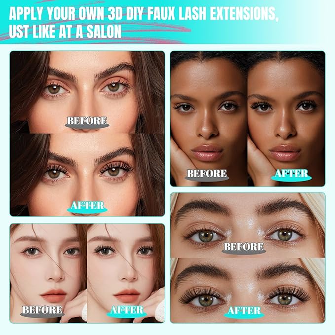 Lash Extension Kit 320Pcs,DIY Individual Lashes Clusters Kit,Lash Bond And Seal,Lash Remover For Eyelashes Extensions,Lash Applicator Tool For False Eyelash Cluster Kit At Home(70D,D-Mix10-16mmKit)