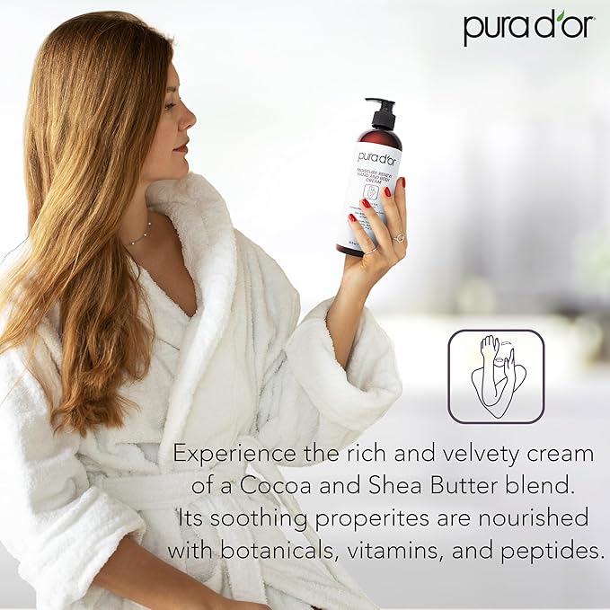 PURA D'OR 16 Oz Moisture Renew Hand & Body Cream – Ultra-Hydrating Daily Moisturizer with Organic Aloe Vera, Argan Oil & Shea Butter, Fast-Absorbing Formula for Dry, Sensitive Skin, Non-Greasy