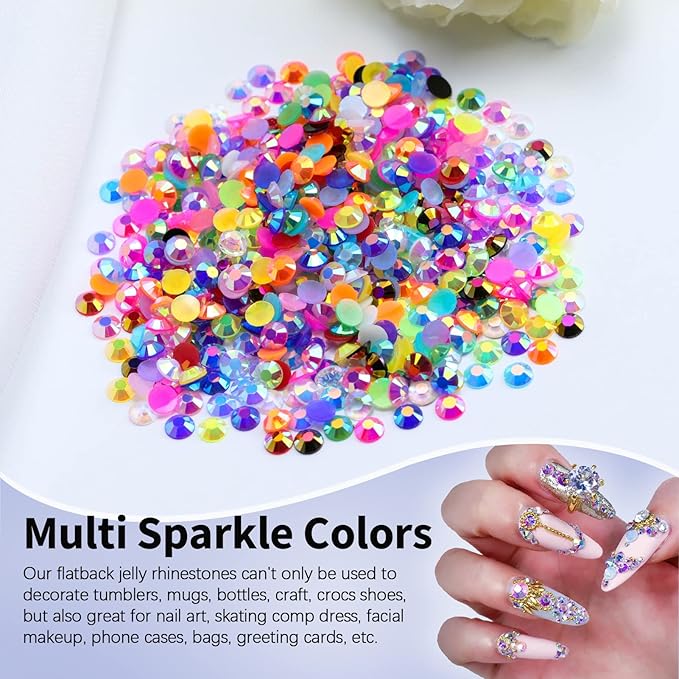 3000PCS Resin Flatback Rhinestone, 2mm 3mm 4mm 5mm 6mm Citrine/Lemon Yellow AB Flatback Jelly Resin Rhinestones for Tumblers, Mugs, Bottles, Craft Decoration, Bling Glitter Gem Stone