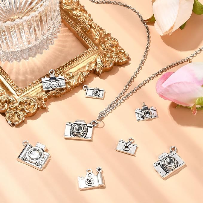 Ipotkitt 70 Pcs 7 Style Antique Silver Camera Charms Retro Travel Charms Metal Camera Shape Charms Vintage Photography Charms for DIY Necklace Keychain Bag Gift Jewelry Making