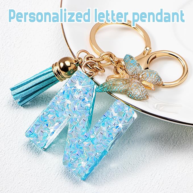 Initial letter Keychains for Women Girls Tassel Butterfly Cute Keychain for Wallet Backpack charm
