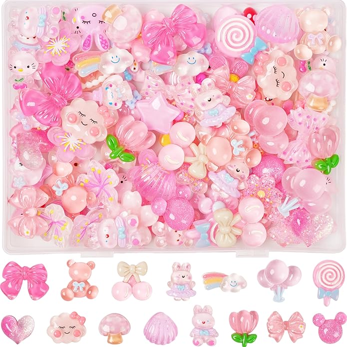 70 Pcs Resin Charms Slime pink Charms Cute Embellishments Bulk Mixed Ornament Decorations Accessories