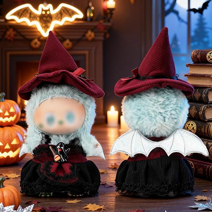 Clothes for LA BUBU 17cm Doll (NO Doll), Outfit for LA BUBU, 2-Piece Little Witch Set (Hat & Dress) for LABUBU Dress Up, Costume Accessories, Red