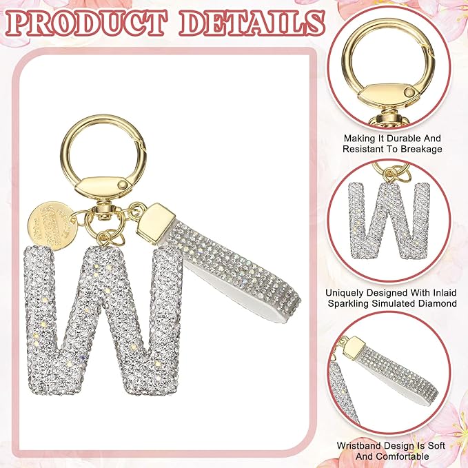 PATIKIL Initial Letter Keychain, Cute Sparkly Rhinestone Key Chain Alphabet Charm for Car Keys Handbags Purse