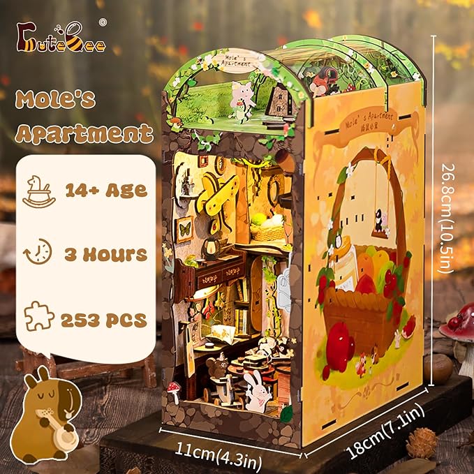 CUTEBEE Book Nook Kit, DIY Booknook Miniature House Tiny House 3D Wooden Puzzle Dollhouse Kit for Adults and Teens, Bookshelf Insert Decor, DIY Craft Gift Model Build