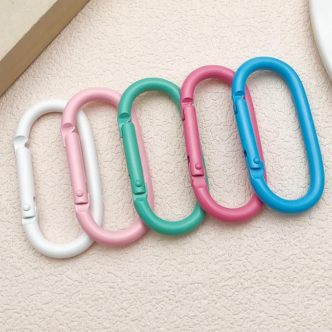 16 Pcs Oval Carabiners Keychain Clip, Cute Track Shape Carabiner Clip, Aluminum Carabiners, Versatile Keychain Clip for Keychains, Water Bottle Holders, Dog Leashes, and More