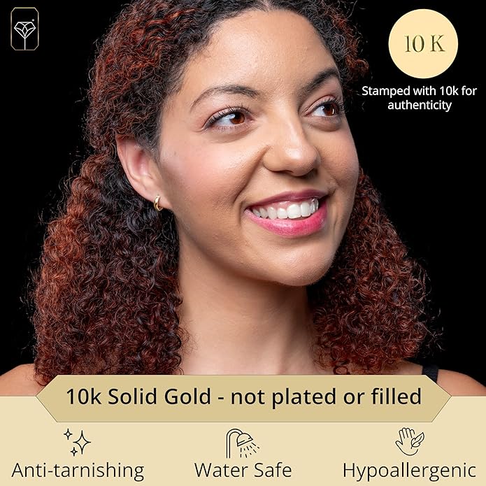 Small Solid 10k Gold Hoop Earrings for Women 3mm Wide | Gold Hoop Earrings in 12mm, 15mm & 18mm Diameter | Hypoallergenic Bold Real Gold Hoops by MAX + STONE