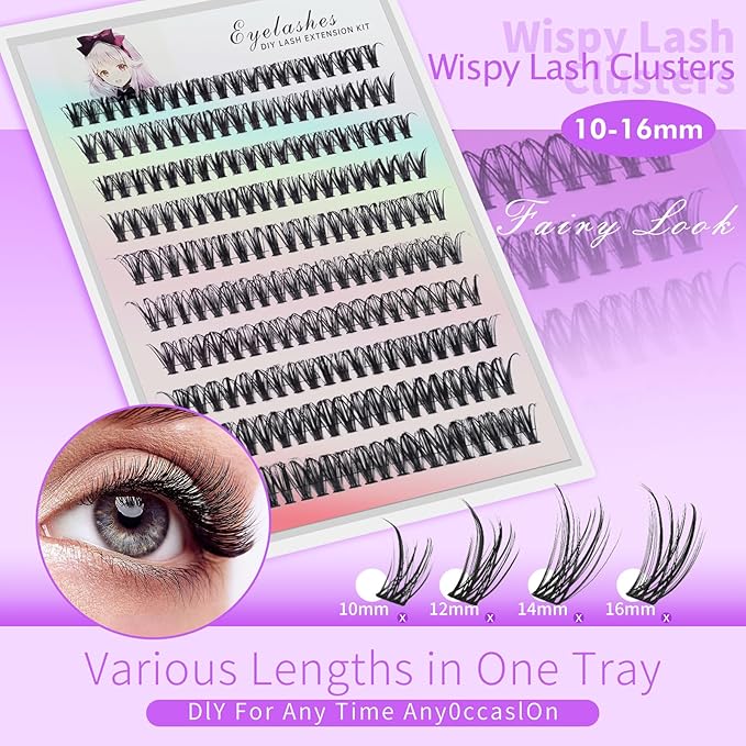 Lash Clusters Kit 10-16mm Natural Volume Lashes with Soft Fibre Thin Band, 200PCS Wispy Eyelash Clusters for Gentle Bonding & Beginner Friendly, DIY Individual Lashes