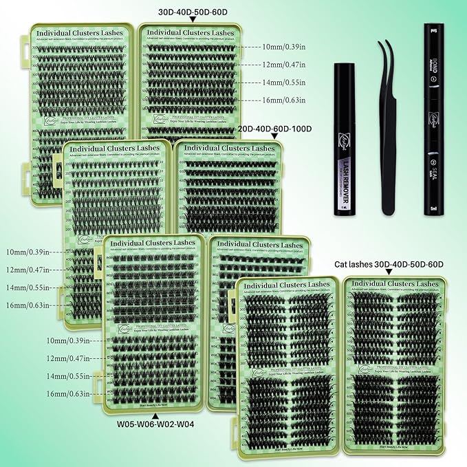 Lash Clusters Kit Wispy Eyelash Clusters Kit Cat Eye Lashes Clusters Kit Cluster Eyelash Extensions Pestañas Postizas Naturales Lash Extension Kit+Lash Bond and Seal,Remover,Tweezers(4 Boxes Kit-1)