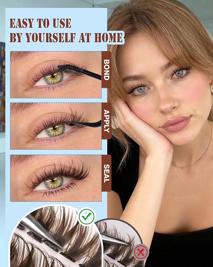 Brown Lash Clusters With Bottom Eyelash Clusters Natural Look Cluster Eyelash Extensions 300Pcs Dark Brown Wispy Lash Clusters D-Curly Individual Lashes 10-16MM by Zegaine