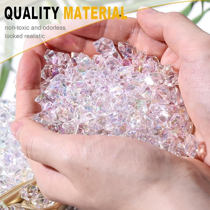 DomeStar 550PCS Bright Clear Vase Fillers, Acrylic Fake Crushed Ice Rocks Clear Gems Crystals Plastic Diamonds for Vase Fillers Centerpiece Fish Tank Table Scatter Photography Props Display Decoration