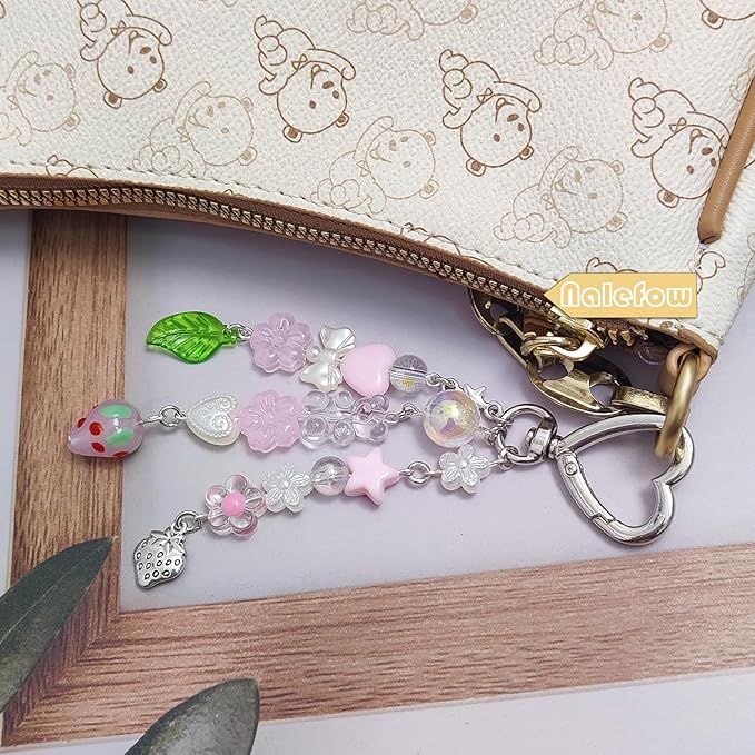 Keychain Bag Accessories Cute Cherry Strawberry Flower Keychains Accessories Decor for Keys Bags Purses Gift
