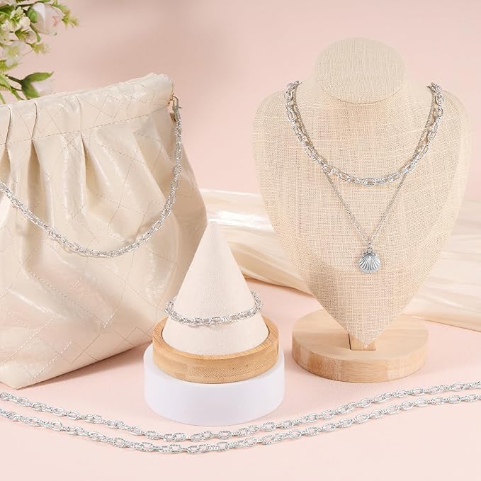 BORUINIE Silver Bulk Chain for Jewelry Making 33 Feet Aluminum Textured Oval Rolo Chains Spool for Crafts Bracelet Necklace Jewelry Making