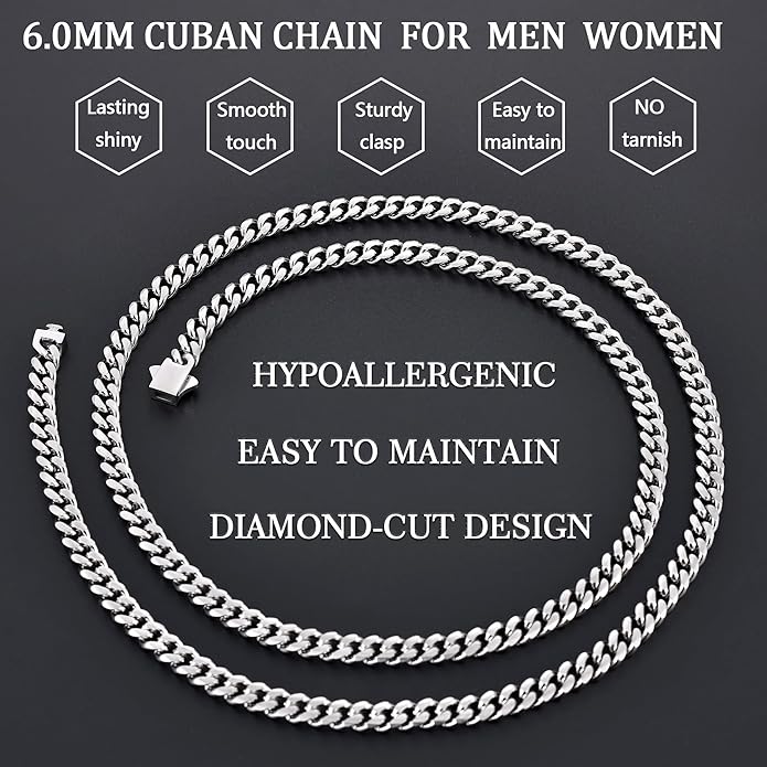 Fiusem 3.5mm Cuban Link Chains for Men, Silver Tone/Black/14K Gold Plated Stainless Steel Necklace Chain, Mens Necklace 16, 18, 20, 22, 24, 26, 28 Inch