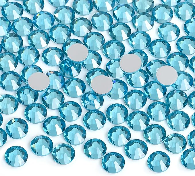 Jollin Glue Fix Crystal Flatback Rhinestones Glass Diamantes Gems for Crafting Nail Art Crafts Decorations Clothes Shoes 2.4mm (ss8 2880pcs, Aquamarine)