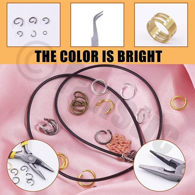Tanstic 1403Pcs Black Open Jump Rings Kit, 4mm, 5mm, 6mm, 7mm, 8mm, 10mm Jewelry Jump Rings with Accessories for Jewelry Making