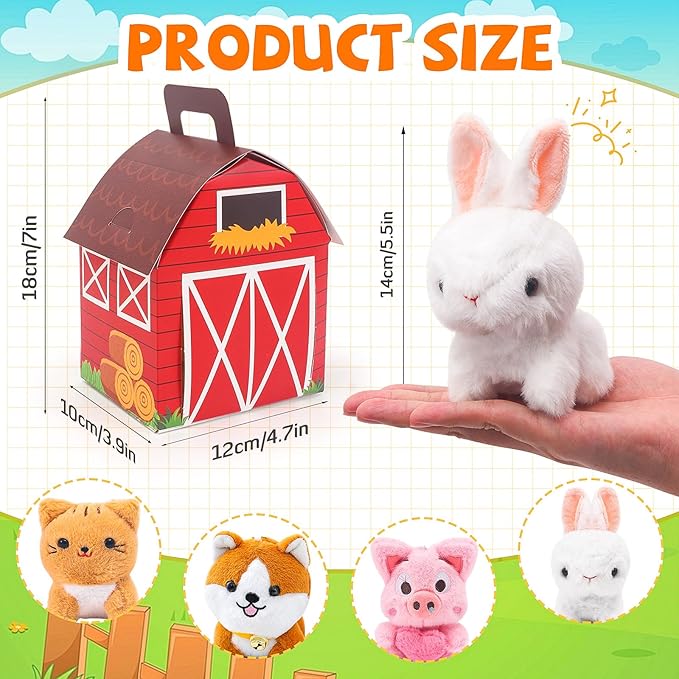 12 Pcs Mini Plush Farm Animals, Adopt A Pet Farm Party Favors Goodie Bags, Animals Bulk Gift Toys with Carton Farm House for Birthday Party Supplies