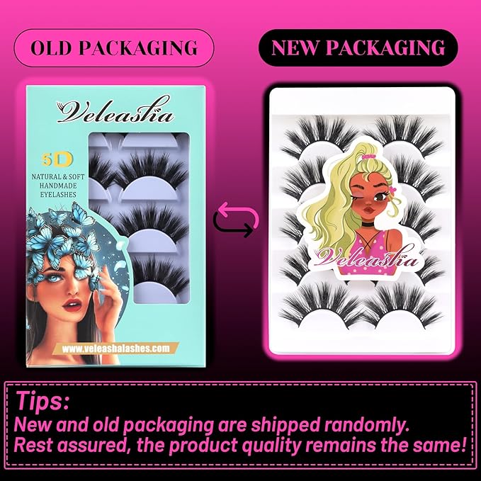 Veleasha Lashes 5D Faux Mink Lashes 100% Handmade Luxurious Fake Eyelashes Lightweight Fluffy False Eyelashes 5 Pairs Pack (Dubai)