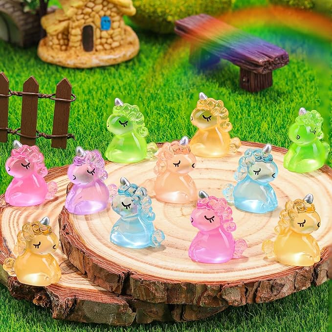 120Pcs Luminous Mini Resin Unicorn Figurines Glow in The Dark Tiny Unicorn to Hide Bulk Plastic Animals for Micro Landscape Fairy Garden Aquarium Dollhouse Birthday Party DIY Crafts Decor