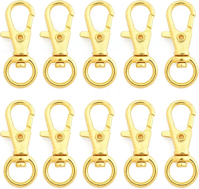 CRAFTMEMORE 50 pcs Swivel Clasps Lanyard Clips Snap Hook Metal Lobster Claw Clasp PLTN (Gold)