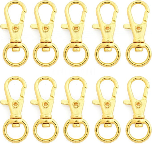 CRAFTMEMORE 50 pcs Swivel Clasps Lanyard Clips Snap Hook Metal Lobster Claw Clasp PLTN (Gold)