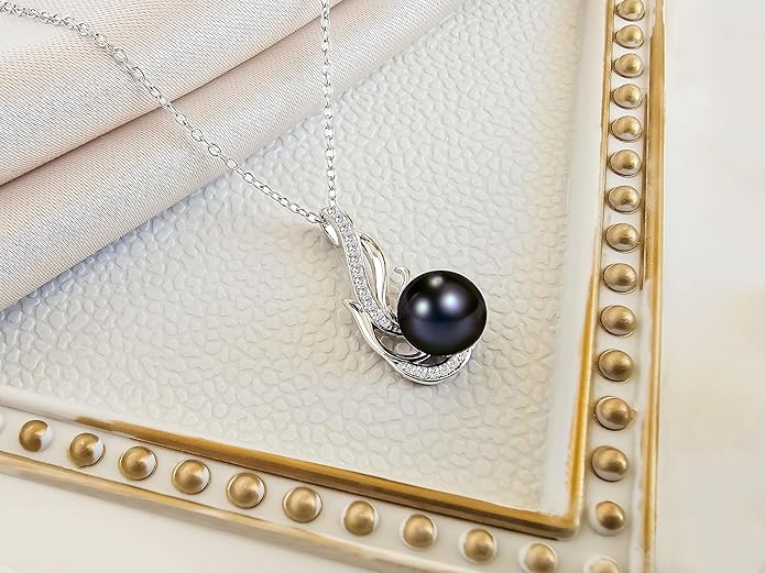 PEARLURA AAA+ 9mm Natural Black pearl necklace for women - Real pearl necklaces for women (18k gold platted 925 sterling Silver)- Wedding anniversary's gift for wife - Luxury birthday gifts for woman - Birthday gift for wife