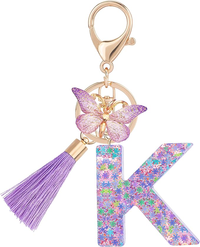 Suweibuke Cute Pink Key Chains for Women Girls, Initial Letter Keychains with Tassel, Charms for Key Purse Handbags Backpacks