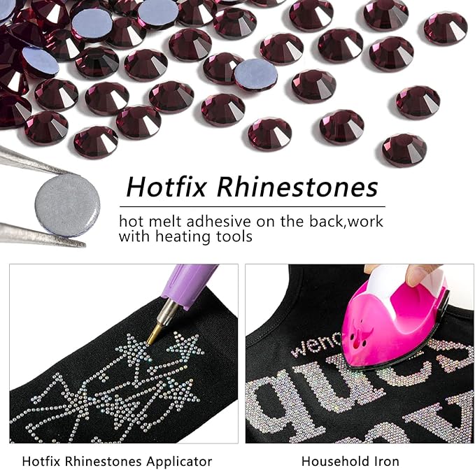 Beadsland Hotfix Rhinestones, 288pcs Crystal Rhinestones for Crafts Clothes DIY Decoration, Amethyst, SS34, 7.0-7.3mm