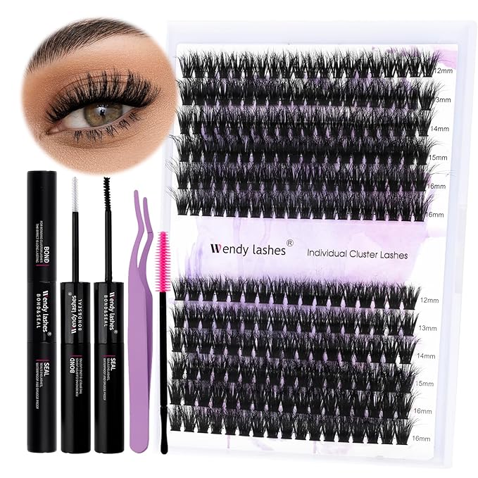 Lash Clusters Kit for Using at Home: Ultra-light, DIY, Natural, Fluffy, Wispy, Waterproof, Anime, Manga, Cat Eye, 3D Curl, 12-16mm, 60P+80P, Wendy, RT318