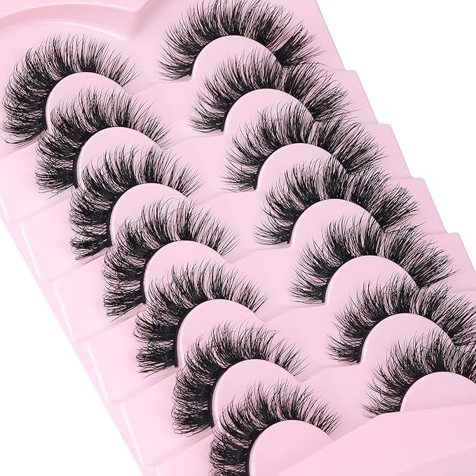 Mink Lashes Natural Look False Eyelashes Fluffy Flat Eyelashes 3D Mink Lashes Wispy Strips Lashes 7 Pairs Multipack by Focipeysa