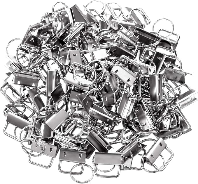 Qovydx 45Pcs 1 Inch Silver Wristlet Key Fob Hardware 1" Metal Key Chain Fob Wristlet Hardware with Split Rings Key Fob Keychain Wristlet for Lanyard