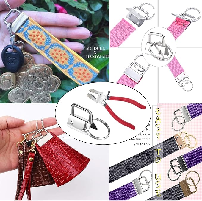 41 Sets Key Fob Hardware and Glass Running Pliers Tool, for Key Fob Hardware Install, Silver