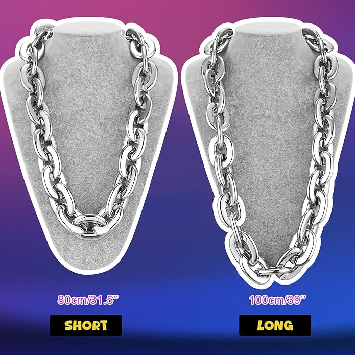 Remuuly Plastic Chain Necklace Chunky Big Fake Necklace Hip Hop Rapper Giant Turnover Chain Costume for Halloween