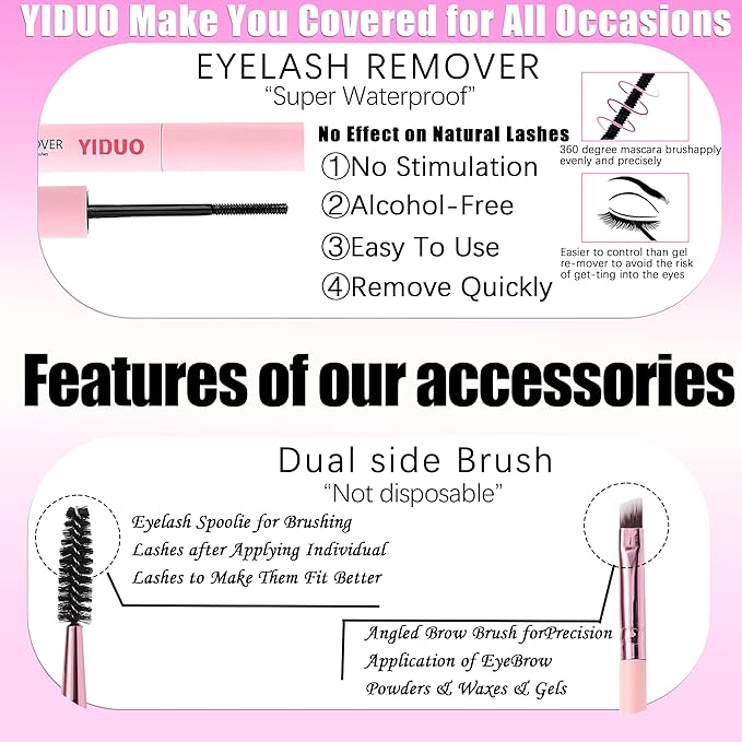 YIDUO Lash Clusters Kit with Spikes Bottom clusters Eyelash Extensions 808Pcs with 2X Bond&Seal 60D/80D/100D 3D Volume D Curl Wispy DIY Individual Lashes Large Pack for Beginners Choice