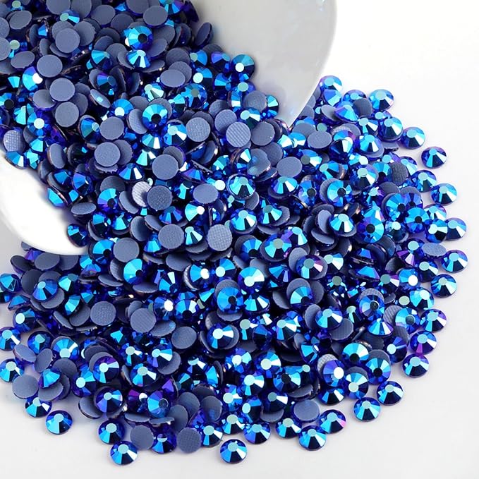 Beadsland Hotfix Rhinestones, 2880pcs Flatback Crystal Rhinestones for Crafts Clothes DIY Decoration, Sapphire AB, SS8, 2.3-2.5mm
