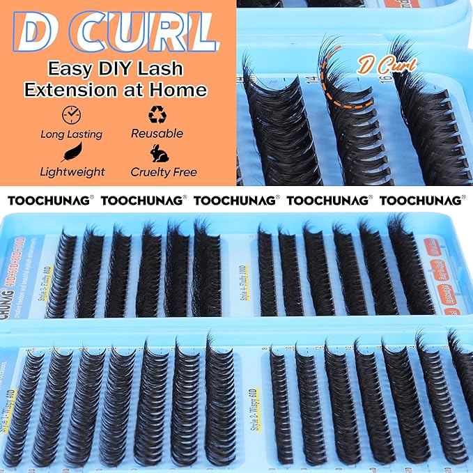 TOOCHUNAG Fluff Lash Clusters 520pcs Individual Lashes Cluster Eyelash Extensions Wispy DIY Eye Lash Extension Thick Volume Curly Eyelash Clusters(8-18mm,4 Styles)