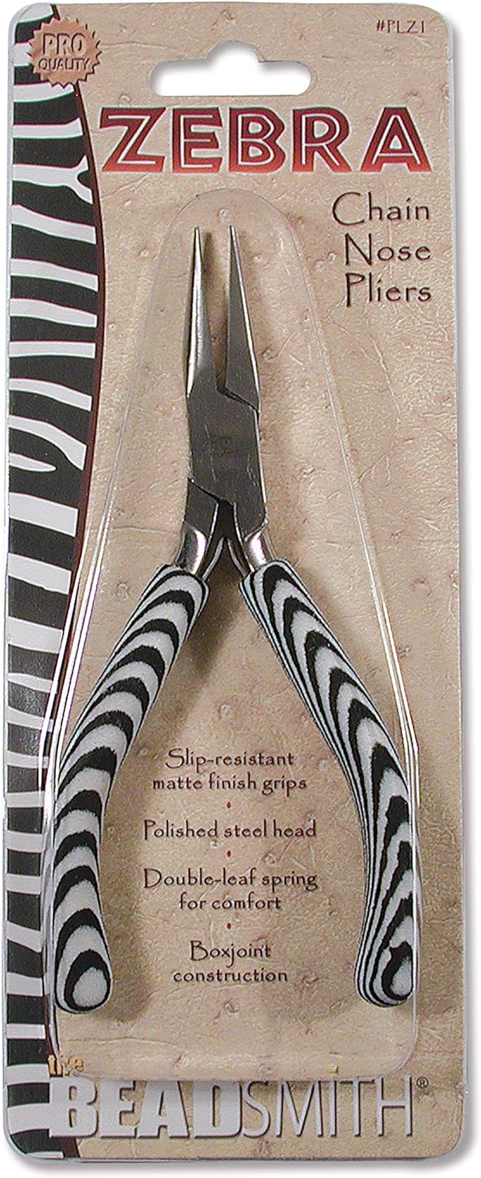 The Beadsmith Chain Nose Pliers – Zebra Print Line – 5 inches (127mm) – Comfortable Handle with Double Leaf Springs – Jewelry Making Tool for Creating Bracelets, Earrings and Necklaces