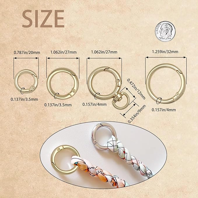 8PCS Metal Spring O Ring Set, Mixed Sizes Round Carabiner Keychain Snap Hooks for Key Rings, Bags, Dog Tags, Buckle, Paracord, Lanyards, and DIY Repair Crafts (Silver)