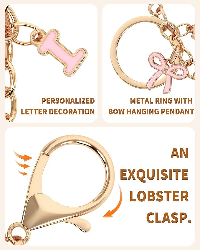 Bow Purse Charms Keychain - Pink Bow Alphabet Letter Key Chain, Bag Charms Wallet