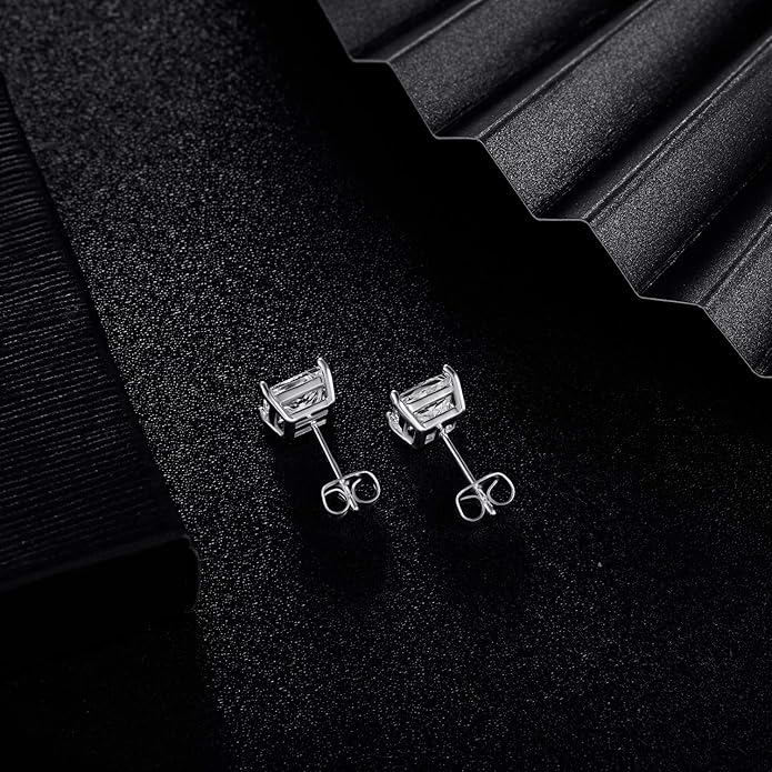MDFUN 5 Pairs Square Earrings Set for Women Hypoallergenic 18K White Gold/Yellow Gold/Rose Gold Plated Princess Cut Clear Cubic Zirconia Stud Earring 3-7MM Pack of 5