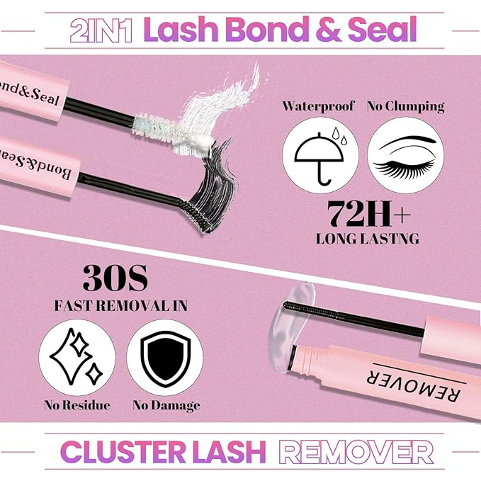 Qiveaory DIY Lash Extension Kit 684pcs Lashes Clusters Thick D Curl Eyelash Extension Kit with Lash Bond and Seal,Eyelash Remover Tweezers Brush(10-18mm,50D+60D+80D+100D) DIY at Home