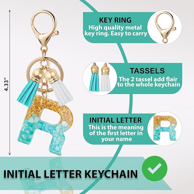 Initial Letter Keychain Cute Resin with 2 PU Tassel, Letter Keychain for Backpack Charms, Initial Keychains for Women