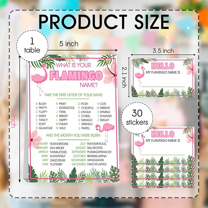 Flamingo Birthday Decorations, Flamingoes Theme Party Sign for Boys Girls,Kids Activity Cards, What's Your Flamingo Name Game, Activity Supplies