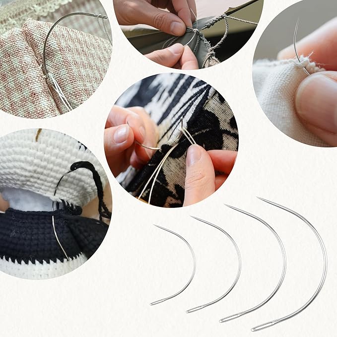 BlingKingdom 8 PCS Curved Needle Set 2" 2.5" 3" 3.5" Curved Hand Sewing Needles Durable C Type Needles for DIY Sewing Repairing Leather Carpet Canvas Weaving Crafts (4 Sizes)