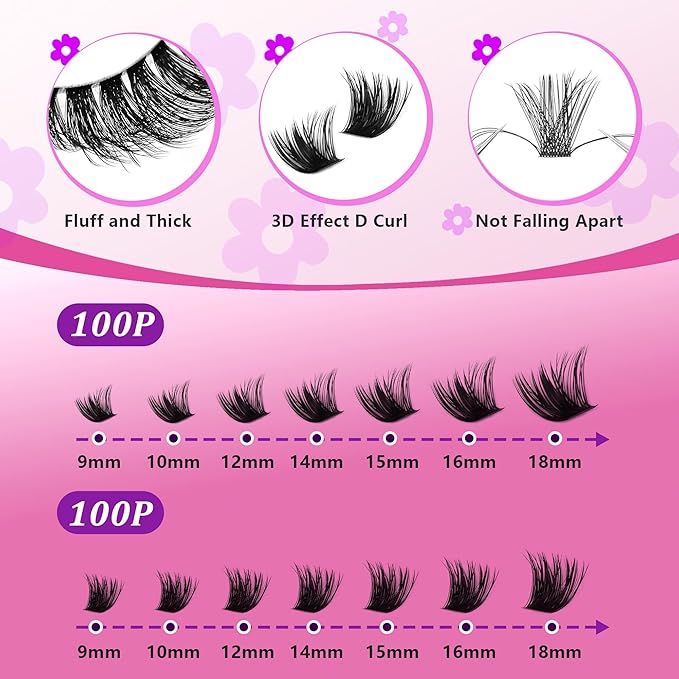 C Curl Lash Clusters Extensions 280 Pcs Individual Eye lash Clusters 100D Cluster Eyelash Lashes Wispy Clusters Lashes Makeup at Home - DIY Lash Extension Kit for Self Application (9-18MM) Mix