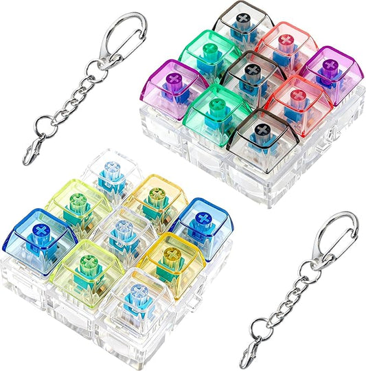 2 Pack 9 in 1 Keyboard Fidget Toy, Keyboard Fidget Keychain Keyboard Decompression Button Finger Clicker Toys Stress Relief Fidget Gifts (Mix Transparent)